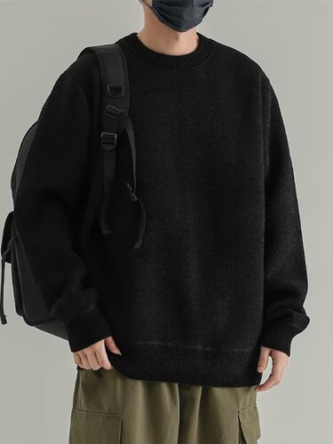 Men's Autumn/Winter Loose-Fit, Cozy-Style, High-End Japanese-Vintage Inspired Thick Base Layer Trendy Knitted Sweater