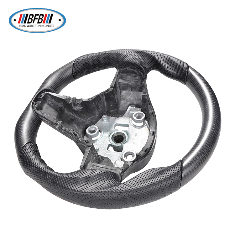100% Real Carbon Fiber Matte Black Steering Wheel with Black Stitching and Perforations - For Tesla Model 3 Y - Modification
