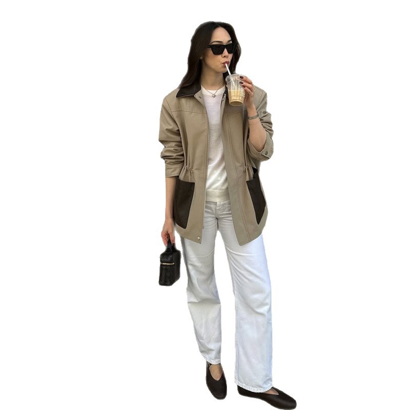 Temperamento de moda cuello de cuero bolsillo decoración chaqueta de mujer 2026 otoño nuevo estilo transfronterizo Europa y Estados Unidos comercio exterior al por mayor image 6
