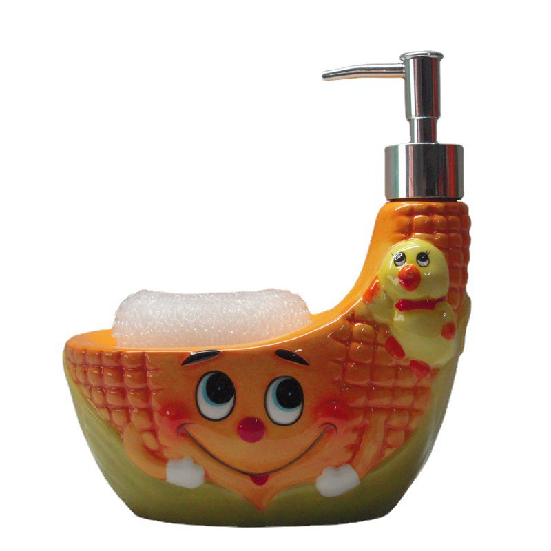 Ceramic fruit shaped washing kit cute cartoon painted kitchen utensils Press the head to design the washing kit