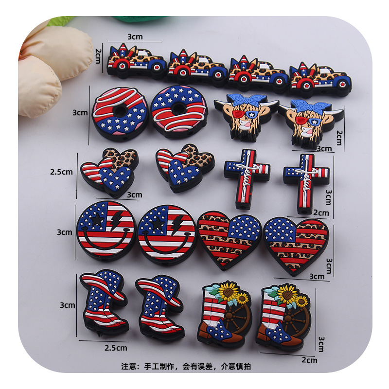 Nuevos productos de bricolaje para bebés American Independence Day Accesorios de silicona Cadena de chupete para bebés Accesorios de pulsera de mordedor molar
