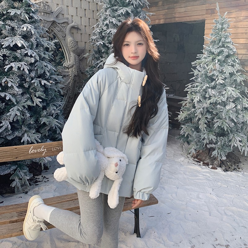Light Blue Short down Jacket for Women Winter 2025 New Super Nice Small Horn Button Bread Jacket Preppy Style