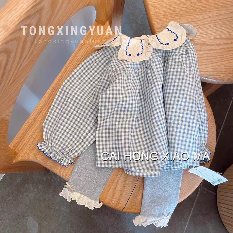 Estrella de niños niñas camisa a cuadros fresca 2025 nuevo estilo de moda camiseta de primavera y otoño set