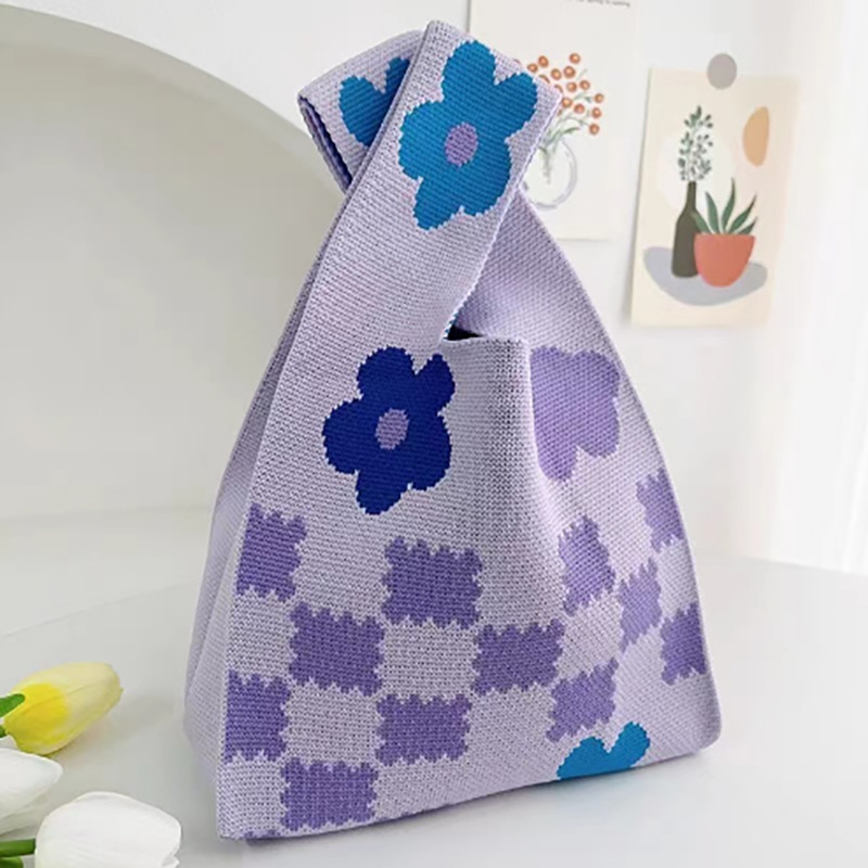 Nuevo bolso de punto para teléfono para mujer, bolso tejido suave en colores dopamina, bolso de mano con forma de corazón en estilo coreano con bloques de color.