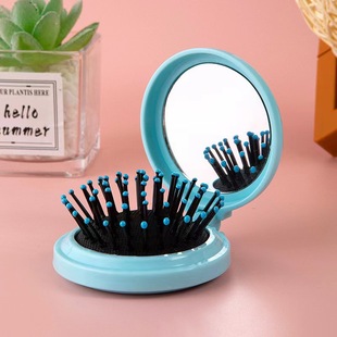 Folding Mirror Comb, Compact, Portable, Mini Air Cushion Comb, Air Bag Comb for Girls, Massage Comb, Mirror Integrated Mirror Comb
