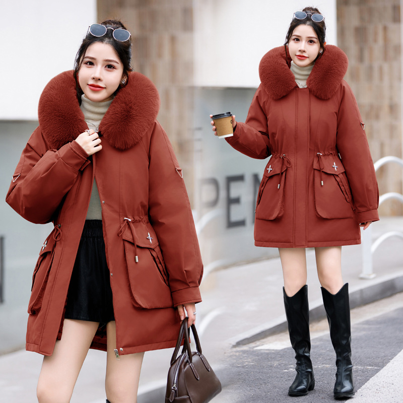 Paquiao2024 nuevo forro de invierno de mujer desmontable chaqueta de algodón grueso medio largo abrigo de algodón grueso