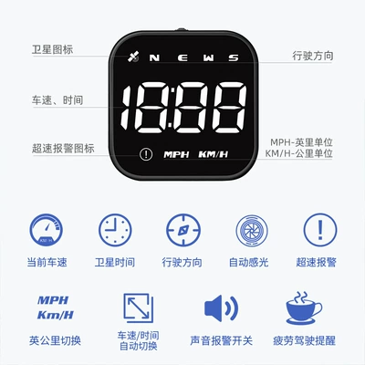 Smart Hud Head-Up Display Gps Car Universal Multi-Function Speedometer Portable Display Driving Computer (Vehicle HUD) - white-car-neutral-type-speed-display-when-drivingtime-display-when-parking