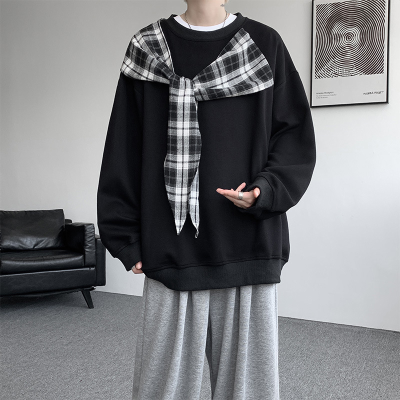 Design-Inspired Niche Patchwork Plaid Sweatshirt for Men, Spring Versatile Trendy Brand Crew Neck Shawl Top Design-Inspired Niche Patchwork Plaid Sweatshirt for Men, Spring Versatile Trendy Brand Crew Neck Shawl Top
