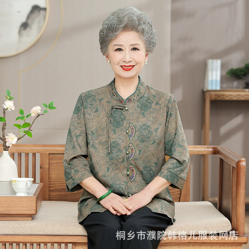 Бабушка новая китайская рубашка весна-лето средний и пожилой женский темперамент мама рубашка 2025 новый старик одежда
