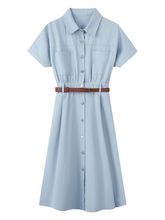 小个子领韩版衬衫裙女2023夏新款日系气质收腰显瘦短袖连衣裙