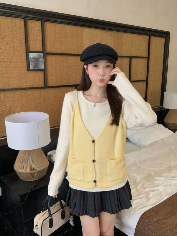2025秋季新款胖mm大码韩系撞色假两件针织衫宽松慵懒长袖毛衣|undefined