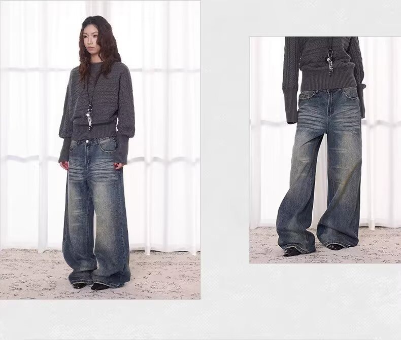 Unisex Retro Washed Distressed Jeans Loose Straight Leg Casual Hip Hop Dance Long Pants Spring/Autumn Summer Wear_ecoleips.com