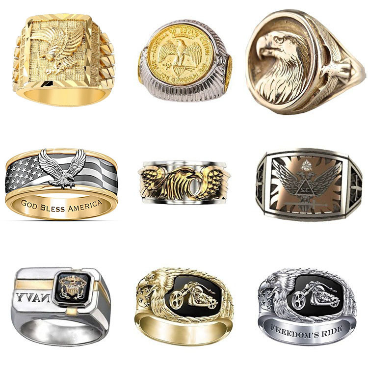 Chenrui Wish Golden Winged Eagle Men's Ring Series European and American Men's Ring Jewelry Gold-Plated Stackable Rings