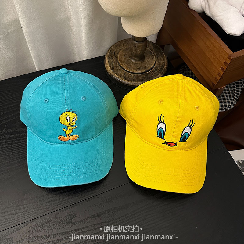 韓国のかわいい小さな黄色いアヒルの野球帽男性と女性のための漫画ソフトトップ kt 猫パーソナライズされたアニメ日焼け止めサンシェードひさしキャップトレンディ|undefined
