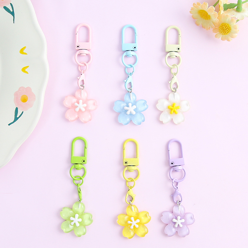 Colorful Fresh Cherry Blossom Transparent Keychain Cute Pendant Mobile Phone Chain Bag Doll Small Pendant Ready for Sale