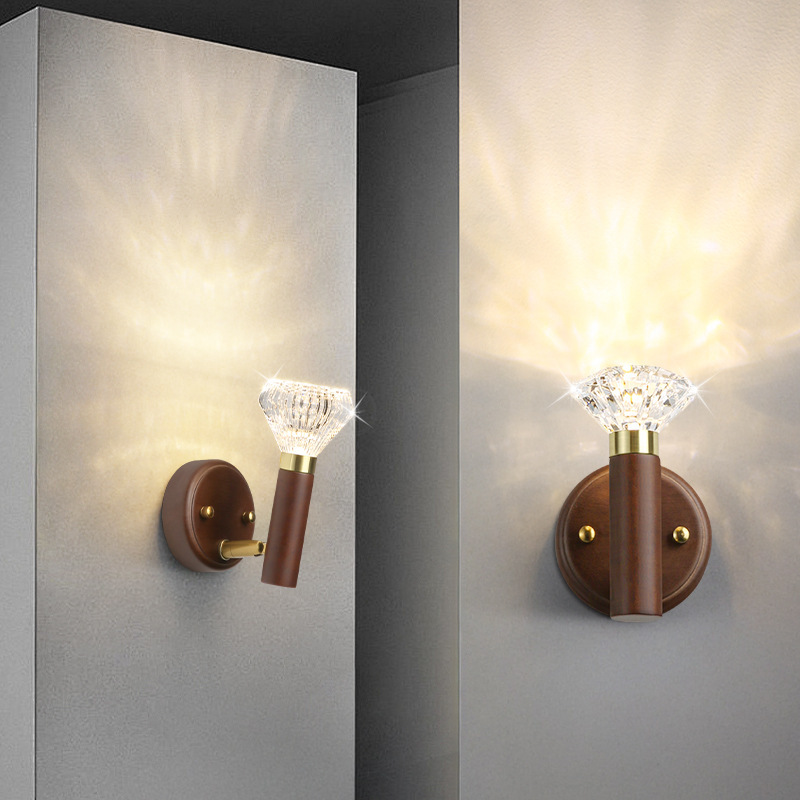 The new style solid wood wall lamp living room bedroom bedside retro high-end decorative lamp aisle atmosphere lamp