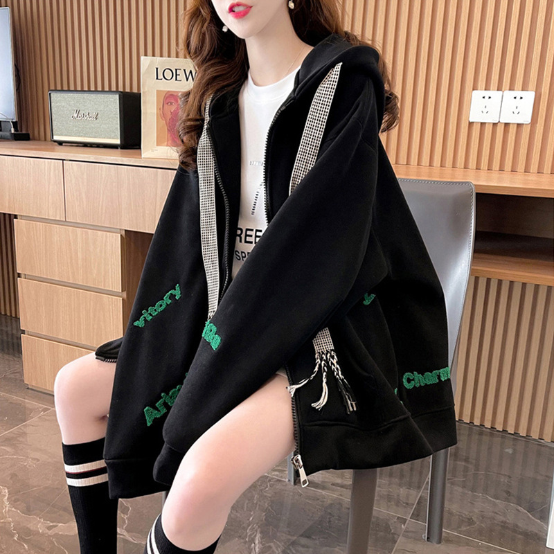 2026 Spring New Women's Thin Zipper Hooded Cardigan Huamian Sweatshirt Embroidered Age-Reducing Beautiful Western Style Jacket