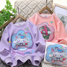 一件代发 2025秋冬季新款童装圆领印花变色翻转亮片可爱百搭卫衣