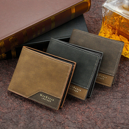 MenBense New Gold-Leaf Printed Men's Wallet Short-Hinged Sandpaper Multi-Card Slot Large Capacity Men's Money Clip