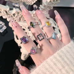 新款彩鑽超閃鋯石開口戒指ins女氣質冷淡風高級感甜酷極簡指環