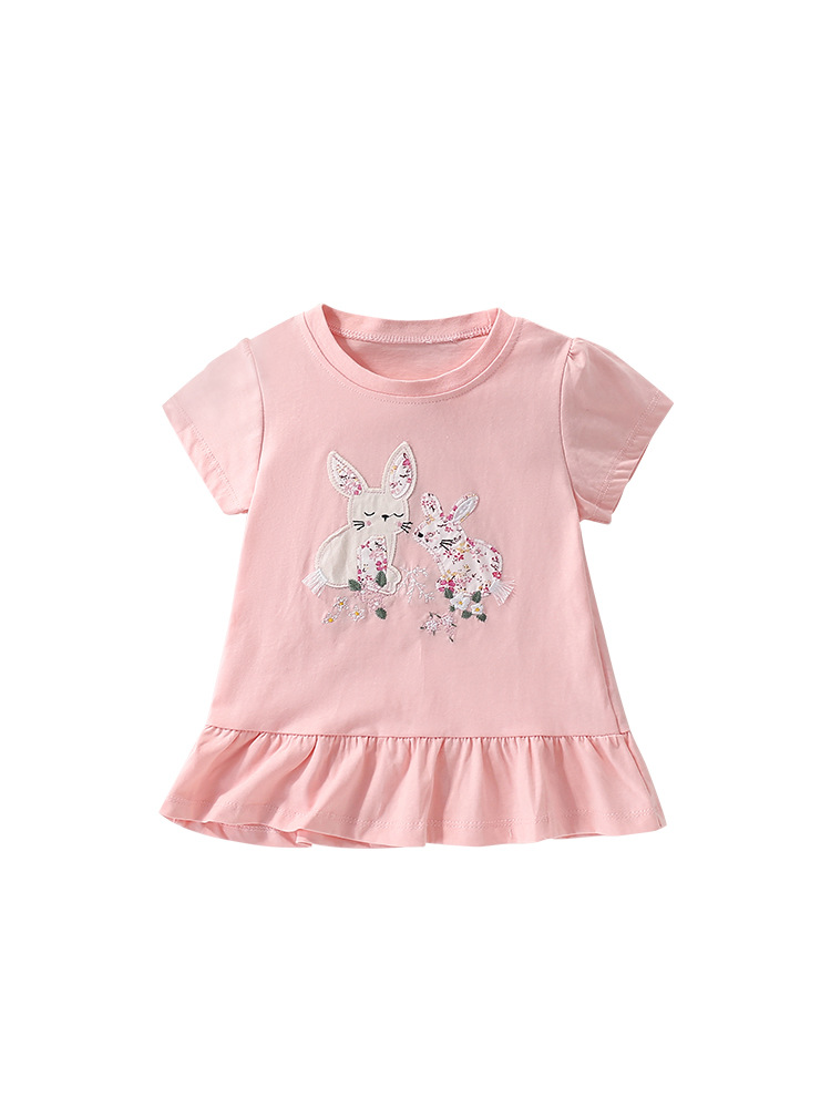 Trajes de niñas transfronterizas malwee verano nuevo estilo europeo y americano camiseta de manga corta casual de cuello redondo chaqueta infantil