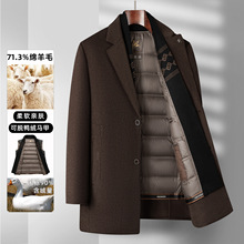 高品质双面呢大衣中长款羊毛男中年奢华保暖商务呢子羽绒内胆脱卸