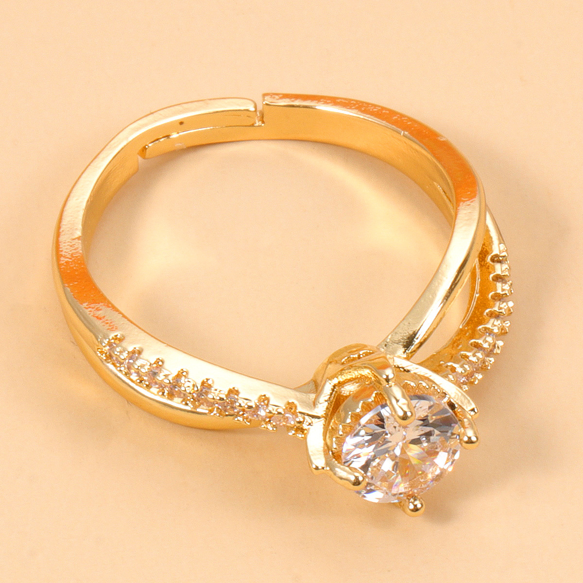 Bague Ouverte En Zircon Incrusté De Cuivre Géométrique Coréen display picture 3