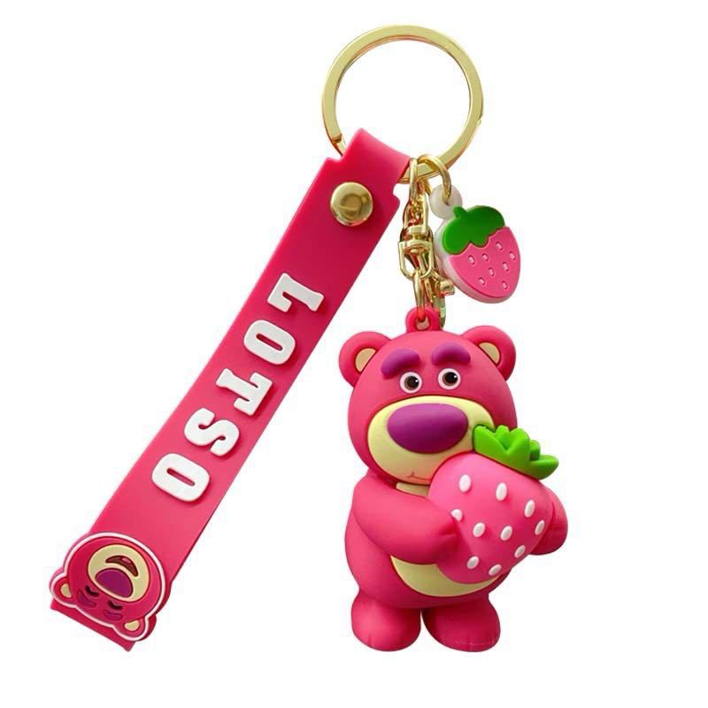 Oso de fresa dibujos animados llavero de silicona oso muñeca colgante coche llavero adornos muñeca máquina regalo al por mayor