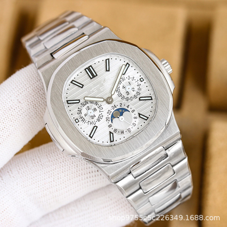 Replica 5726 Nautilus Series Multifunción Reloj mecánico para hombre Calendario Reloj simple de correa de acero de negocios Cronógrafo para hombre