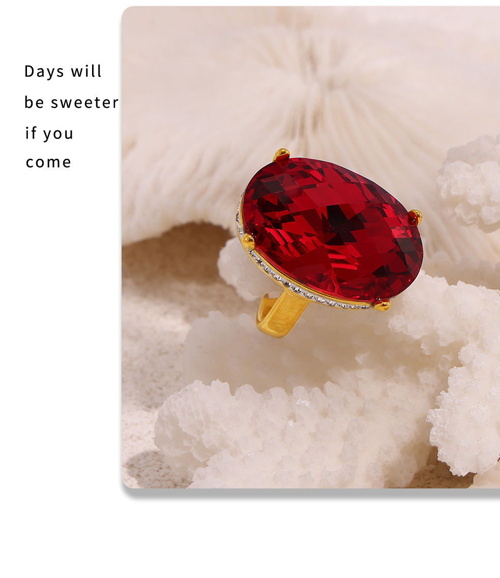 Oval Diamond Large Glass Ring Gold Plated Retro Statement Ring_voghion.com