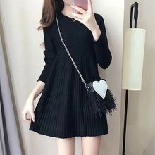 特大码胖斤秋冬季新款针织连衣裙女显瘦毛衣内搭字打底裙子