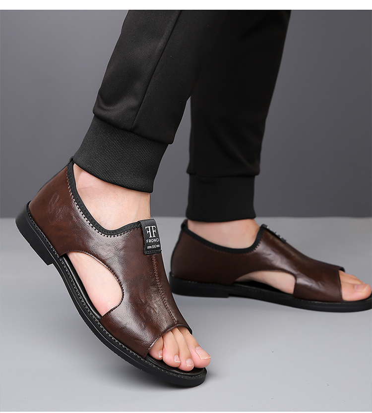 Men’s Slip-On Genuine Leather Slide Sandals, Soft Flat Open Back Casual Summer Slippers_vogvips.com