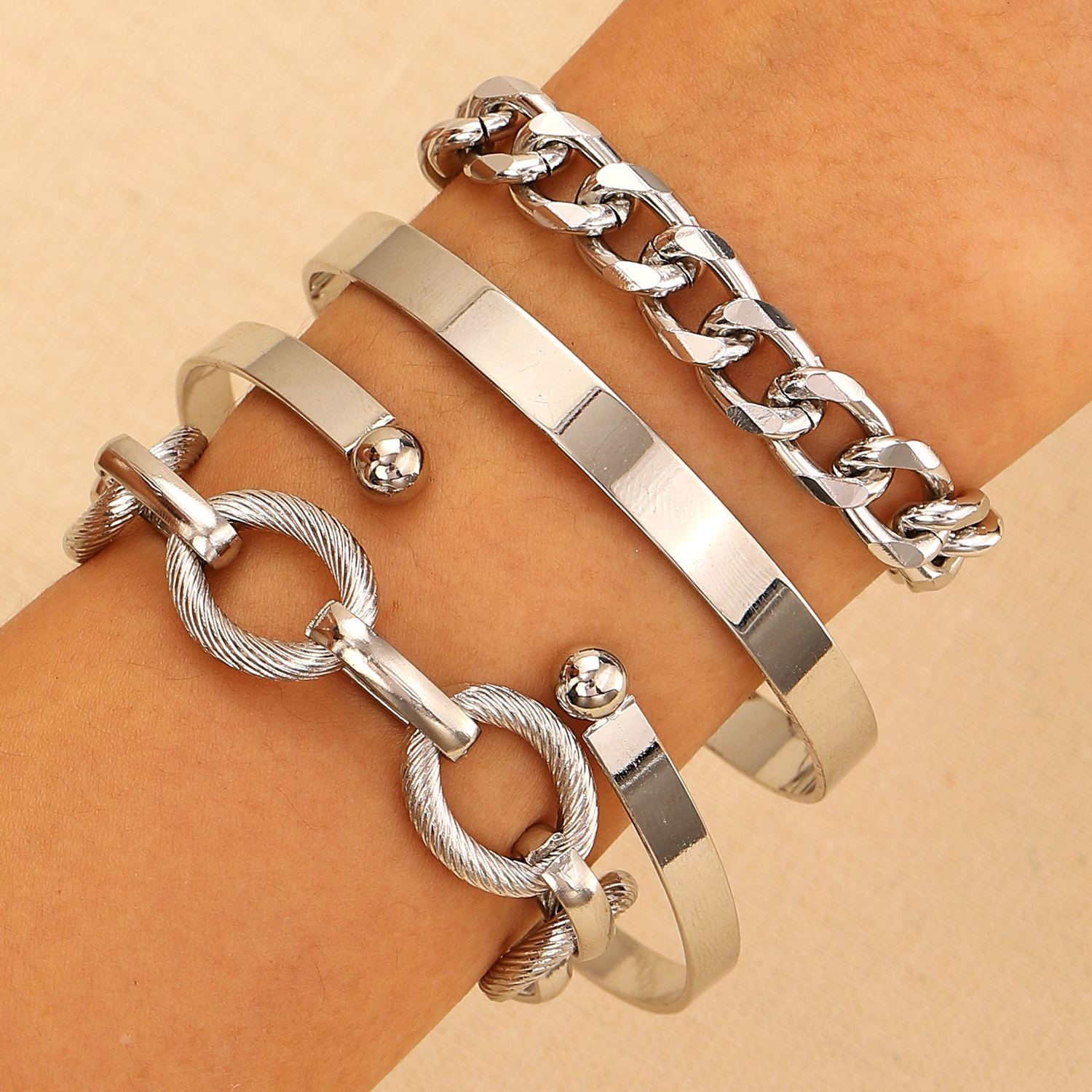 Nouveau bracelet combiné en alliage, ensemble créatif punk hip-hop en quatre pièces, bracelet_voghion.com