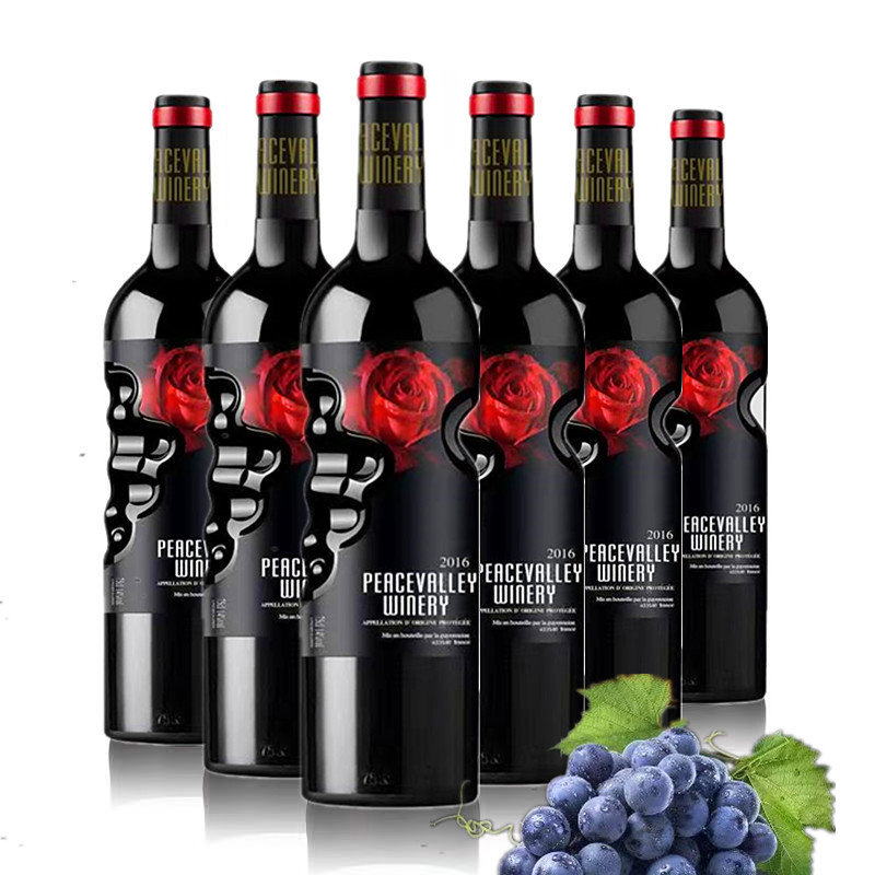 法国进口平安谷整箱6瓶黑玫瑰干红葡萄酒天使之手750ml送礼佳品