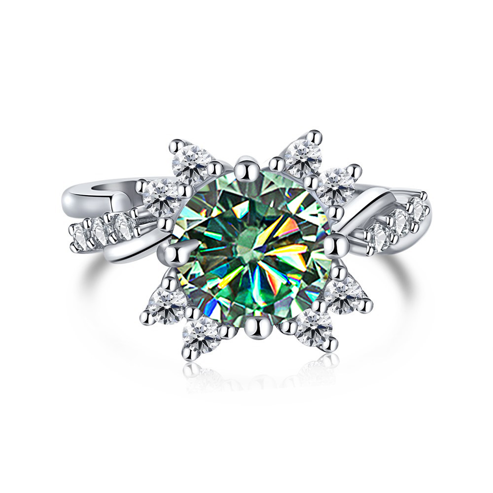 Aliexpress transfronterizo s925 anillo de plata de nieve incrustado 2 quilates anillo de piedra de mosaico de color