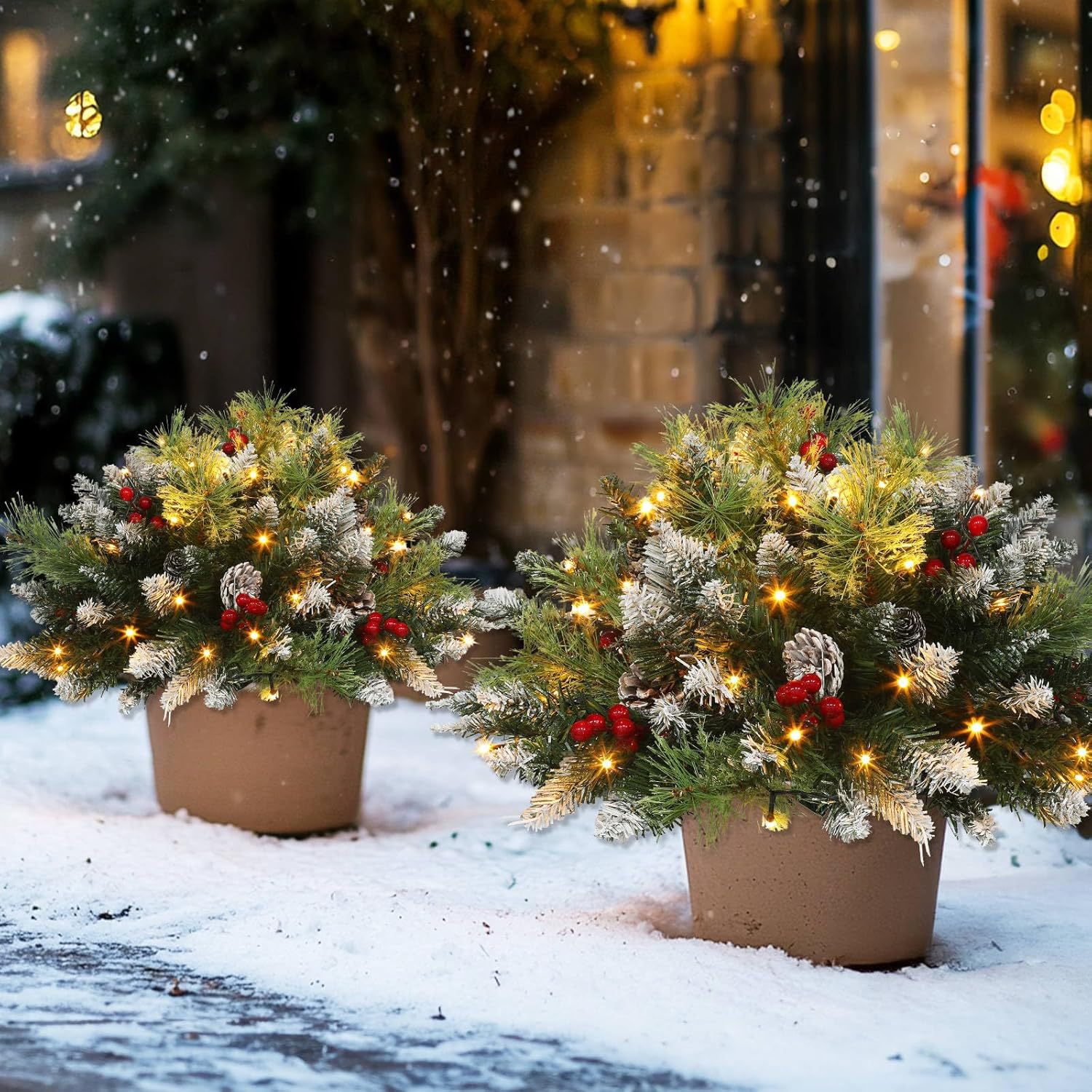 40cm 포인티드 스프레이 화이트 그라운드 인서트 트리 + 램프 + 더블 팩