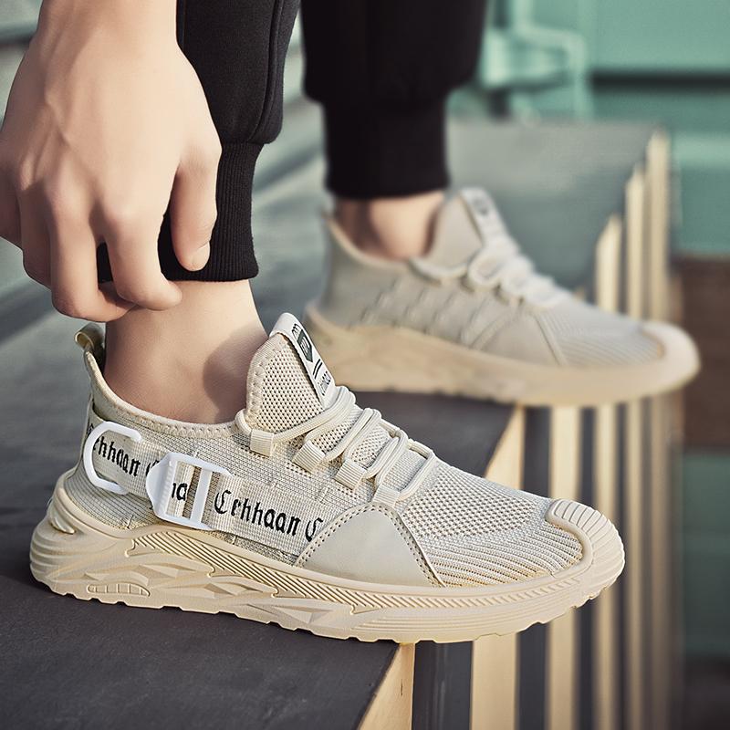 2025 primavera y verano, calidad de la marea nacional, malla de tejido volador, zapatos deportivos transpirables, zapatos de hombre casuales al aire libre con cordones de corte bajo de moda