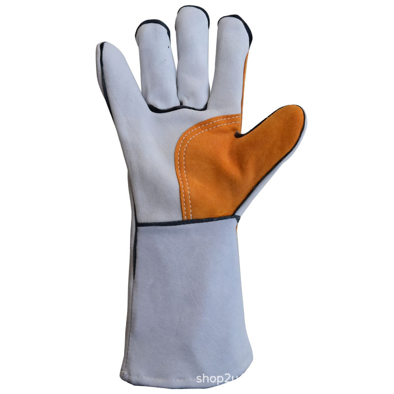 Guantes de soldador de piel de oveja de doble capa de galvanizado resistentes al desgaste y transpirables, suaves y cómodos guantes de soldadura de piel larga