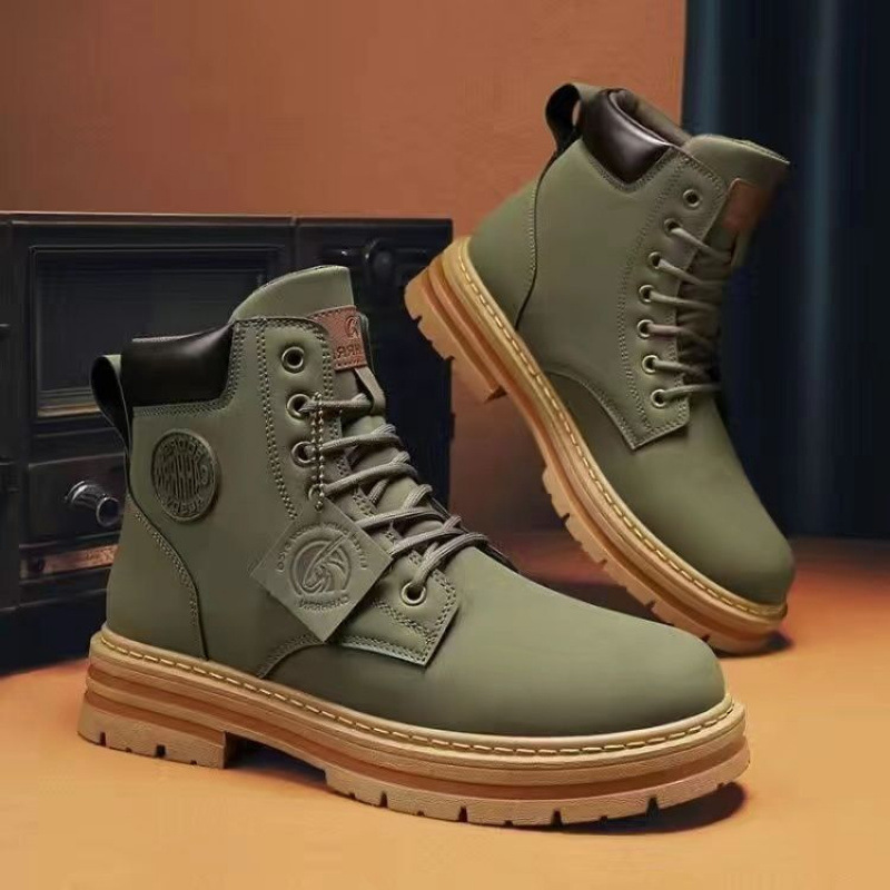 Spring and Autumn Men's Shoes New High-top Martins Men's Korean-style All-match Thick-soled Non-slip Workwear Boots Short Boots Trendy Shoes
