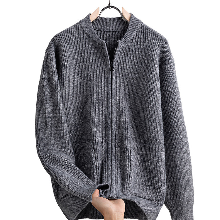 Cardigan de color sólido transfronterizo con cremallera, chaqueta de punto, moda japonesa, suéter casual de color sólido suelto