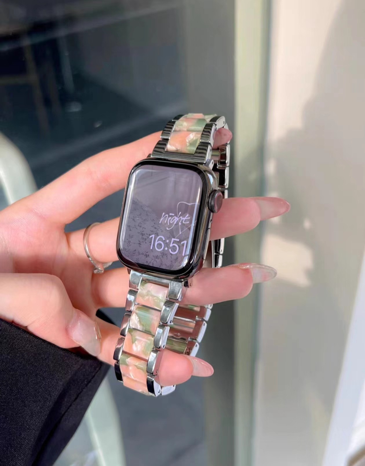 Nueva correa de metal con costuras de resina de cacao para Apple S10 Watch Apple Watch1-9 generación SE