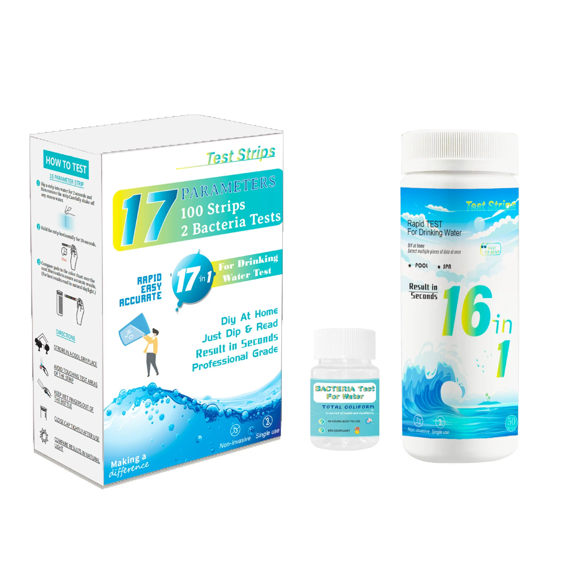 Тест-полоски для быстрого определения E. coli 17-в-1 для воды в бассейнах, питьевой воде, спа, трансграничная прямая продажа жидкости