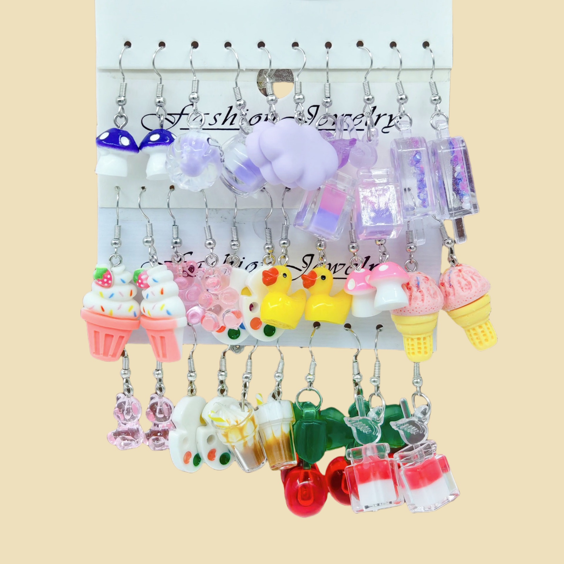 Moda transfronteriza de venta caliente de dibujos animados animales de caballo blanco resina de margarita simulación de alimentos donut auriculares multi-pieza conjunto