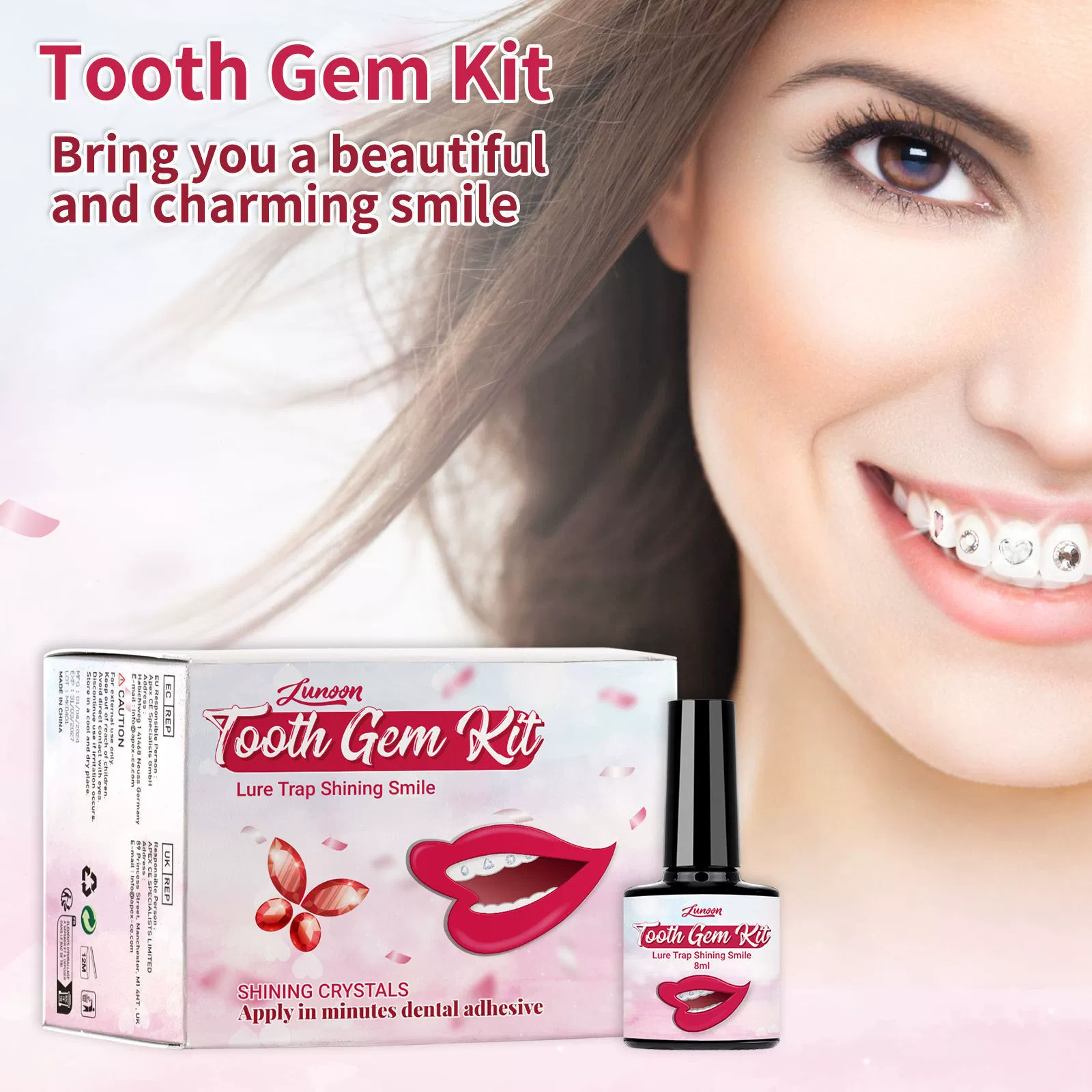 Набор зубных украшений LUNOON легко разбирается и легко устанавливается. Горячие ювелирные изделия для девочек, зубная дрель, украшения для зубов, блестящие наклейки, трансграничная горячая распродажа
