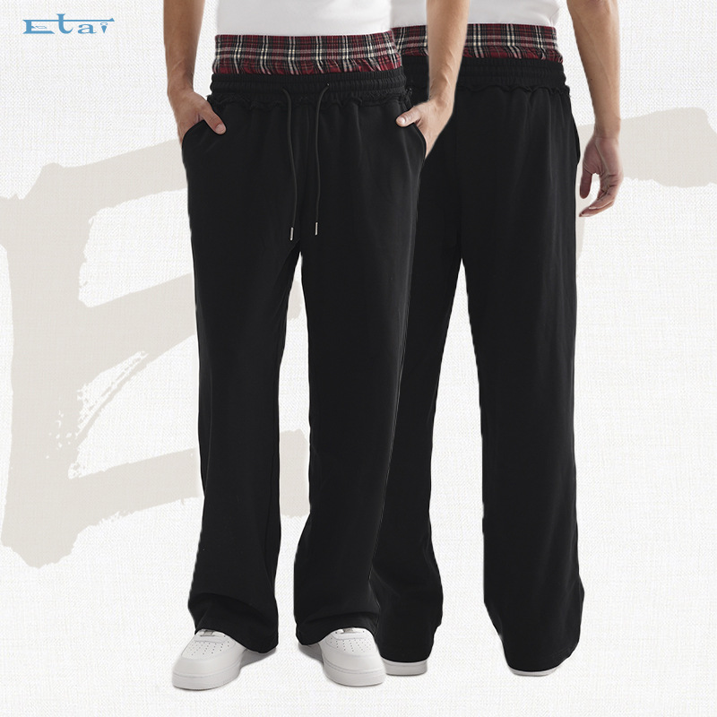 ETAI Hombre| Marca de moda de color contrastante de doble cintura cabeza de pierna amplia pantalones de abrigo ajustable doble cintura elástica cabeza de abrigo casual image 3