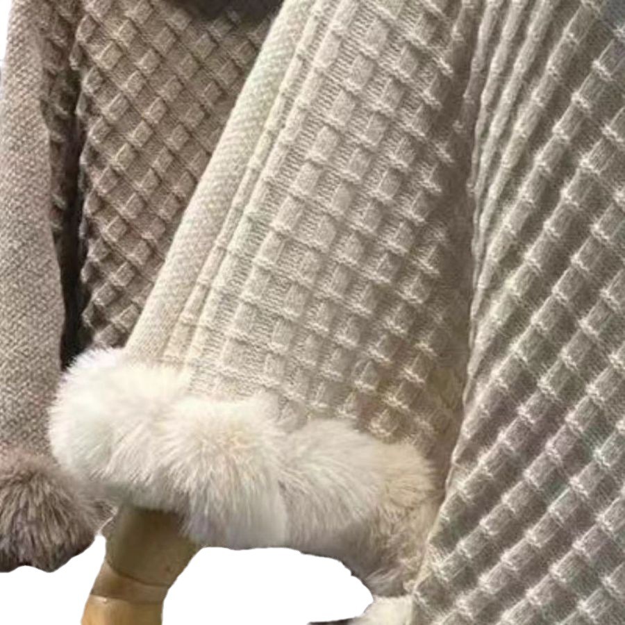 Abbigliamento da donna Pelliccia di coniglio Temperamento Nuovo girocollo Pullover Plaid Moda Scialle Lavorato a maglia_voghion.com