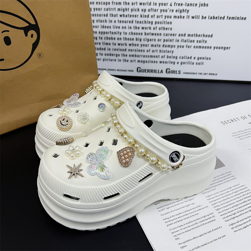 New Cute Internet Popular Super Hot Height Slippers Women's 2025 Summer Hot Outfit Home Two-Wearing Fashionable Hole Shoes