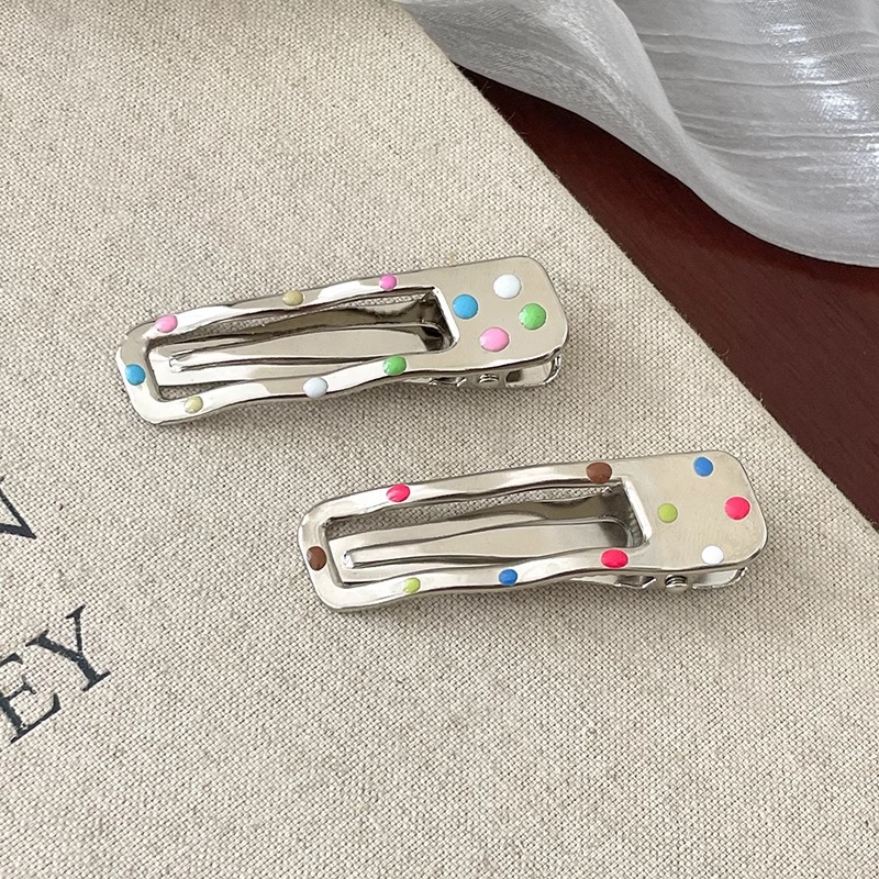 Punto de color goteo de aceite de plata clip de cabello de metal para mujeres nuevo clip lateral de goteo de agua clip de cabello de cabeza clip de cabello frente joyería clip de frangeo