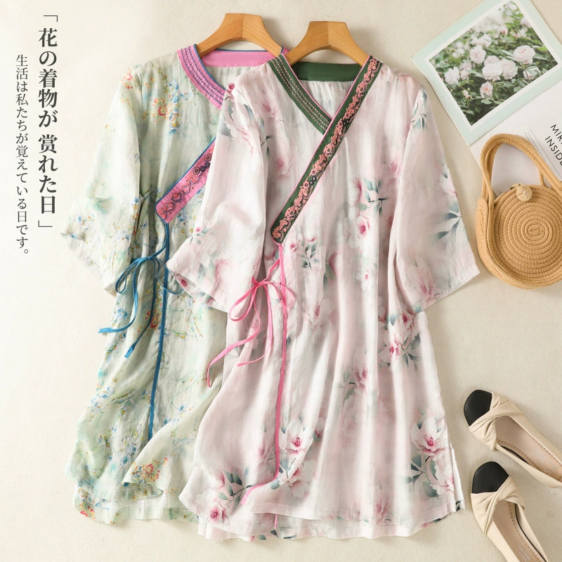 Летнее платье 2025 года в стиле ретро, новый китайский стиль, чонсам с улучшенной вышивкой, средней длины, свободное повседневное платье для женщин