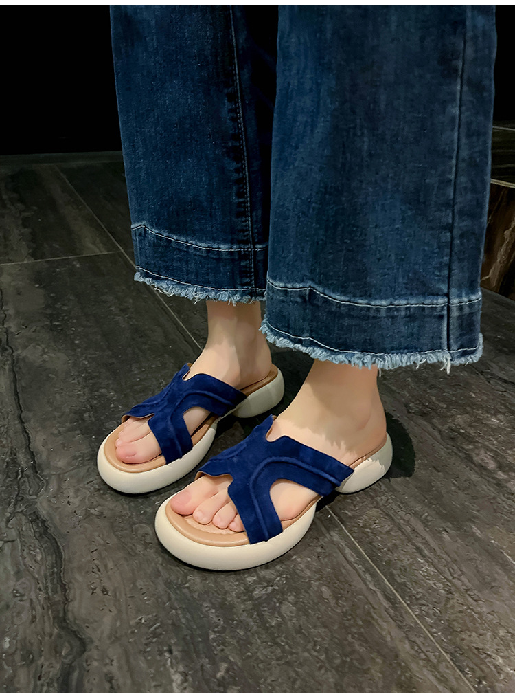 Dép sandal nữ xỏ ngón đế dày chống trượt mùa hè form H êm chân — xanh lam, nâu sẫm chi tiết 8